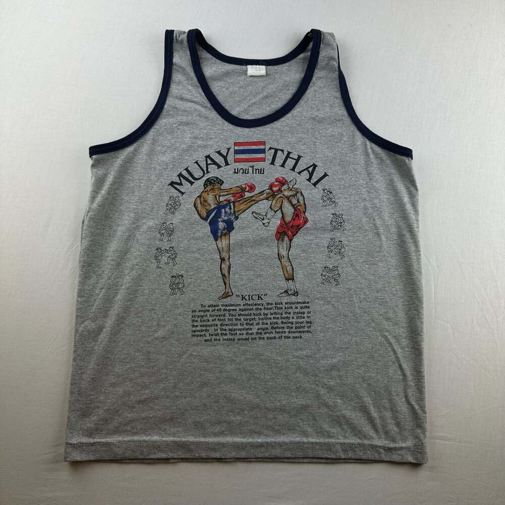Muay Thai Kick Boxing Tank Top Gray Cotton Singlet
